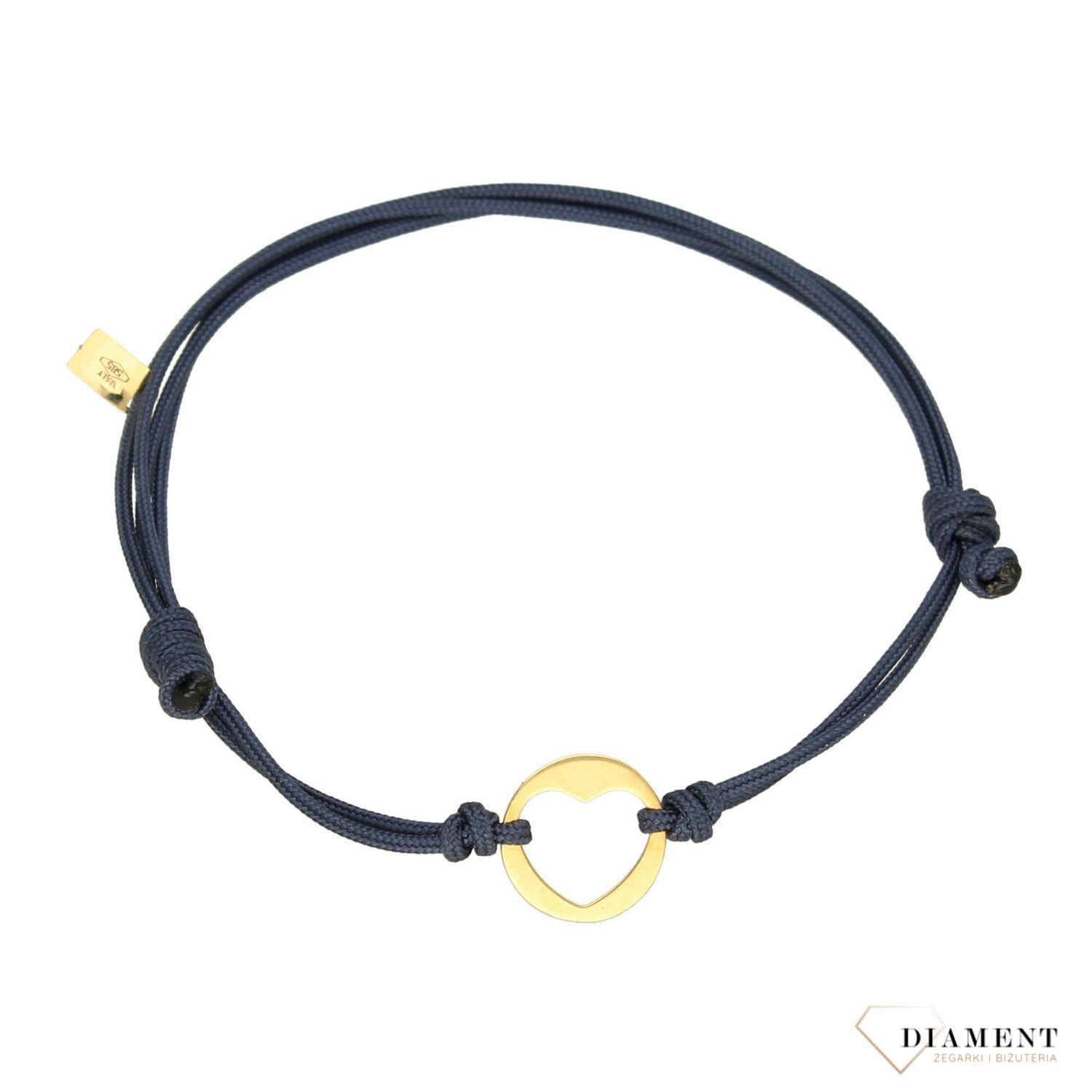 Złota bransoletka na sznureczku serce 585 żółte złoto B OZ 145B.jpg